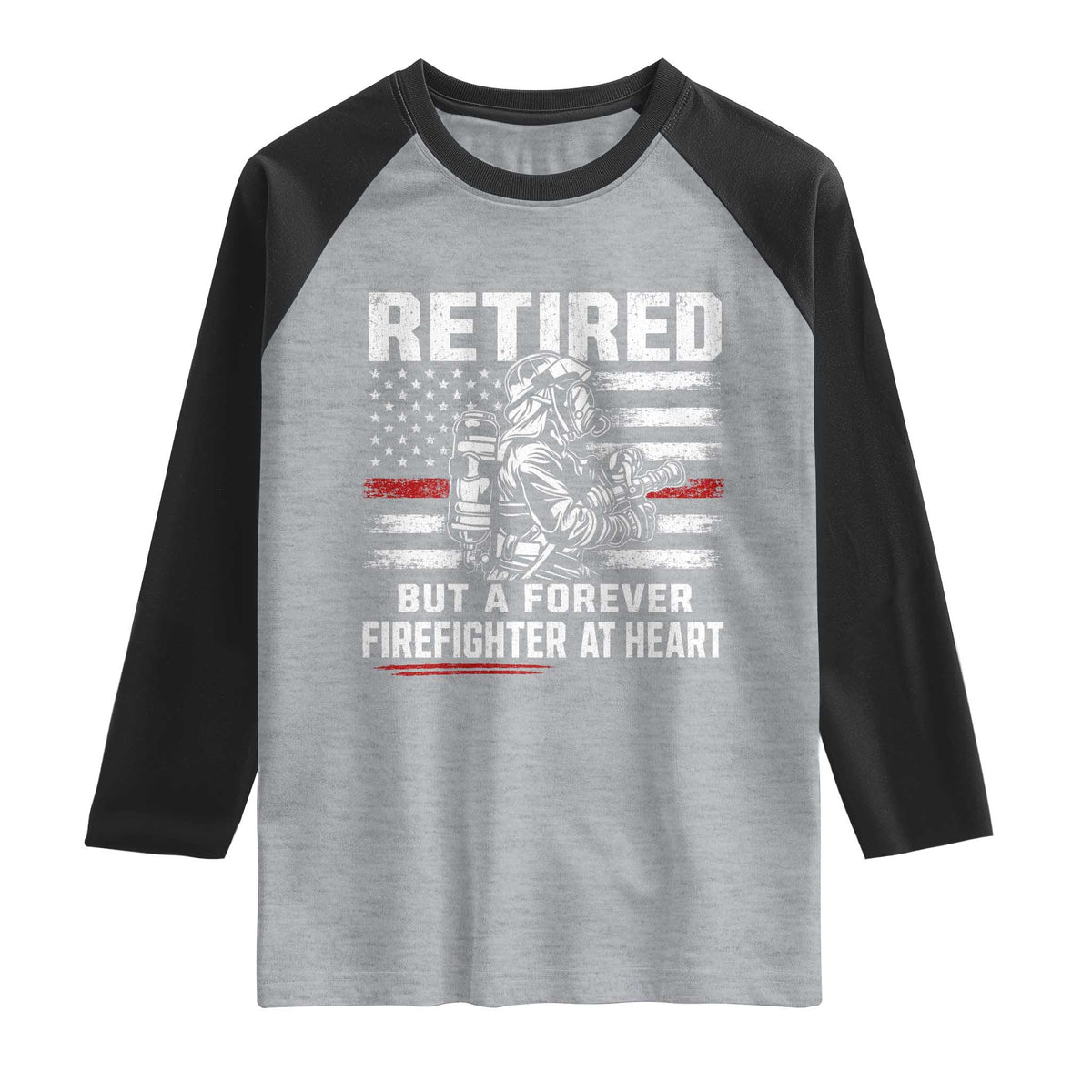 Retired Firefighter Raglan Shirt Fireman Pride 911 Rescue Retirement Gift TS10 Heather Gray Black Print Your Wear