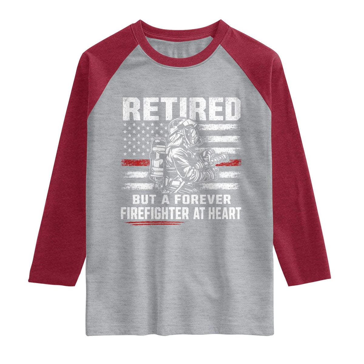 Retired Firefighter Raglan Shirt Fireman Pride 911 Rescue Retirement Gift TS10 Heather Gray Heather Red Print Your Wear