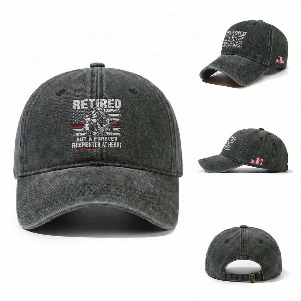 Retired Firefighter Washed Cotton Baseball Cap Fireman Pride 911 Rescue Retirement Gift TS10 Washed Cap Universal Fit Dark Green Print Your Wear