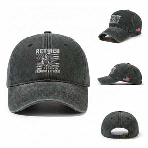 Retired Firefighter Washed Cotton Baseball Cap Fireman Pride 911 Rescue Retirement Gift TS10 Washed Cap Universal Fit Dark Green Print Your Wear