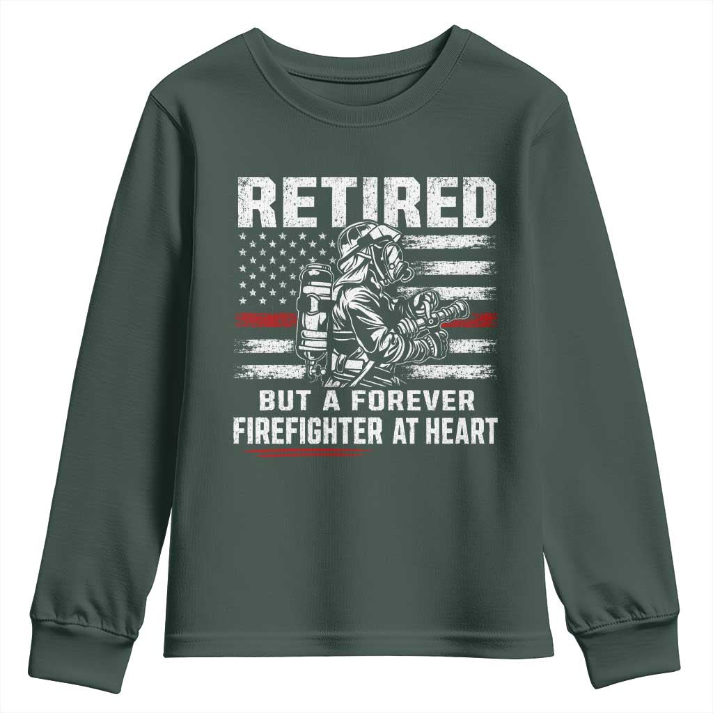 Retired Firefighter Youth Sweatshirt Fireman Pride 911 Rescue Retirement Gift TS10 Dark Forest Green Print Your Wear
