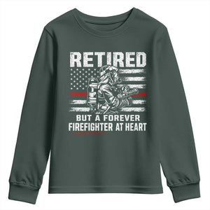 Retired Firefighter Youth Sweatshirt Fireman Pride 911 Rescue Retirement Gift TS10 Dark Forest Green Print Your Wear