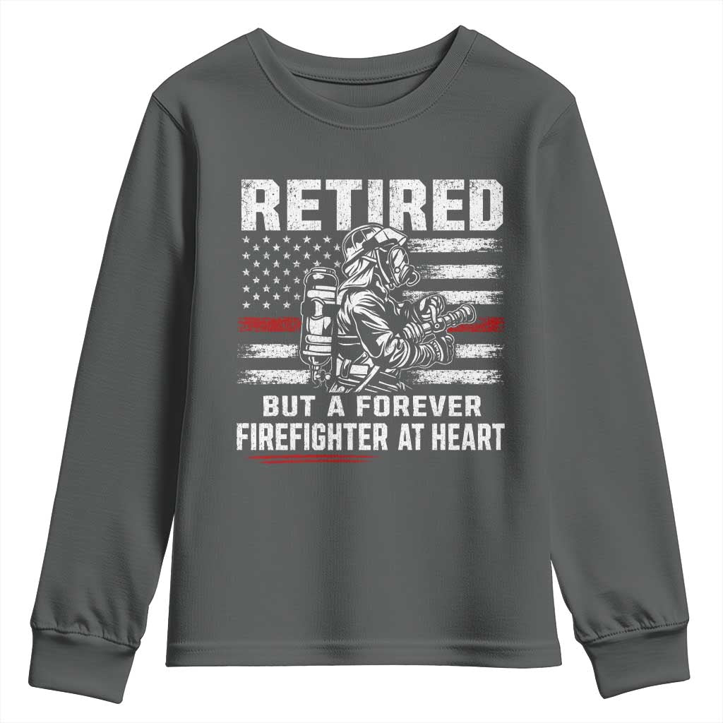 Retired Firefighter Youth Sweatshirt Fireman Pride 911 Rescue Retirement Gift TS10 Dark Heather Print Your Wear