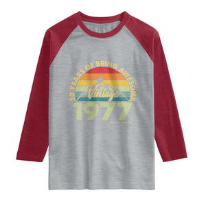 50th Birthday Raglan Shirt Vintage 1977 Limited Edition 50 Year Old Gift TS10 Heather Gray Heather Red Print Your Wear