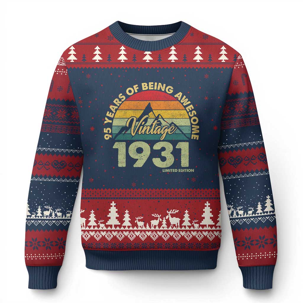 95th Birthday Ugly Christmas Sweater Vintage 1931 Limited Edition 95 Year Old Gift TS10 Navy Red Print Your Wear