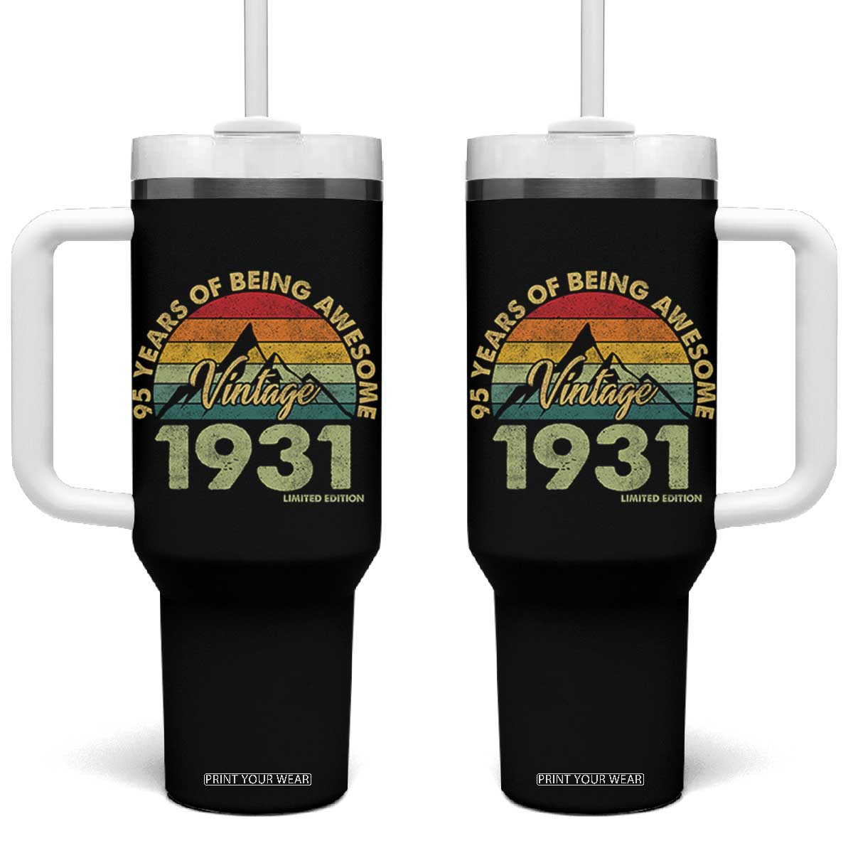 95th Birthday Tumbler With Handle Vintage 1931 Limited Edition 95 Year Old Gift TS10 One Size: 40 oz Black Print Your Wear