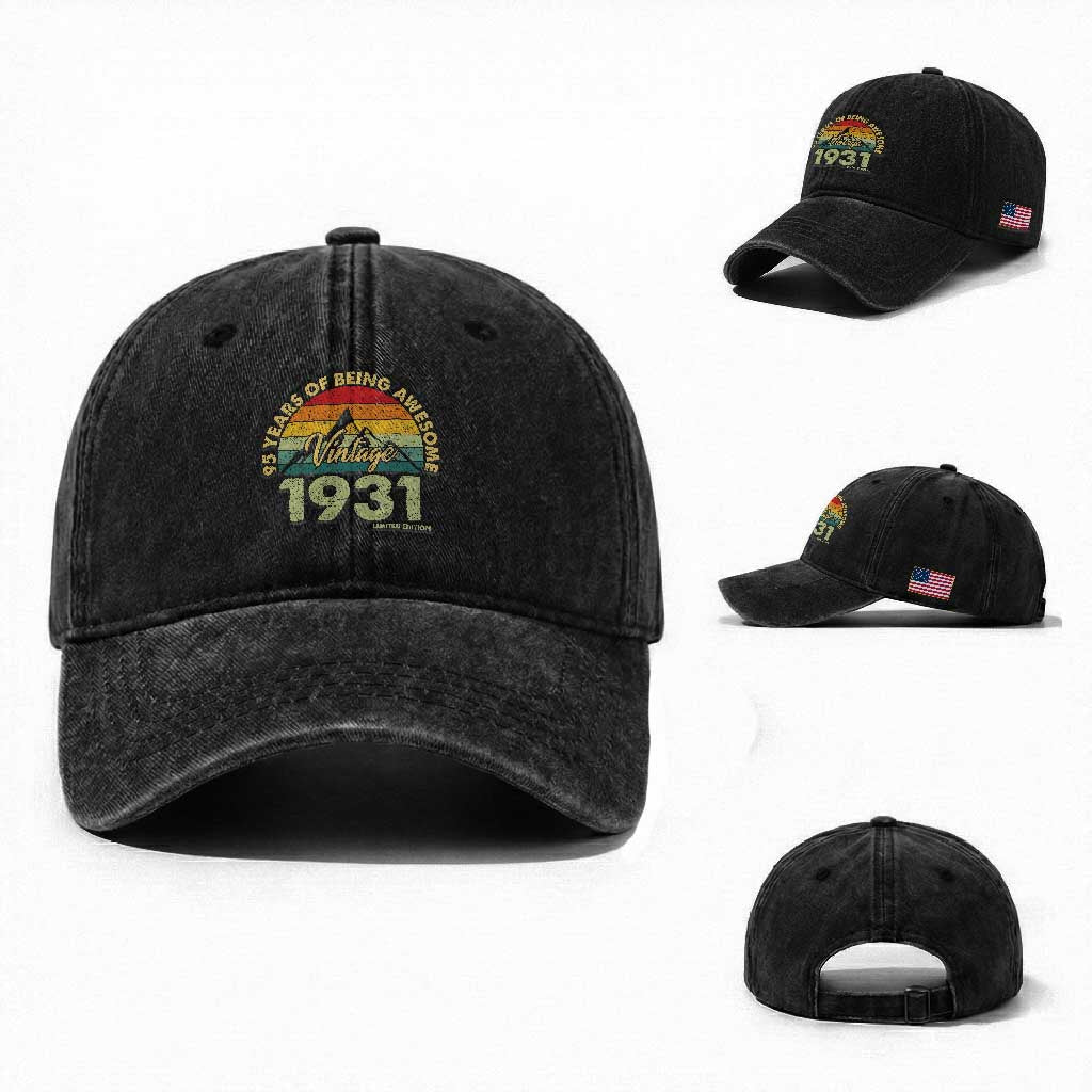 95th Birthday Washed Cotton Baseball Cap Vintage 1931 Limited Edition 95 Year Old Gift TS10 Washed Cap Universal Fit Black Print Your Wear