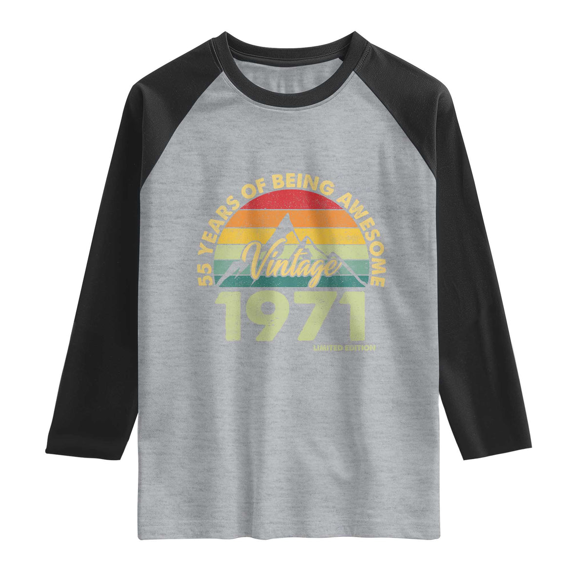 55th Birthday Raglan Shirt Vintage 1971 Limited Edition 55 Year Old Gift TS10 Heather Gray Black Print Your Wear