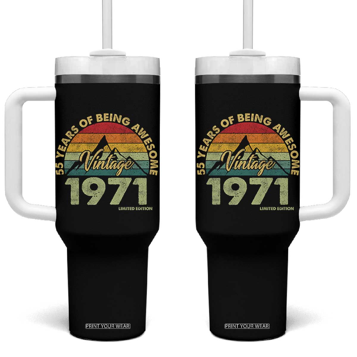55th Birthday Tumbler With Handle Vintage 1971 Limited Edition 55 Year Old Gift TS10 One Size: 40 oz Black Print Your Wear