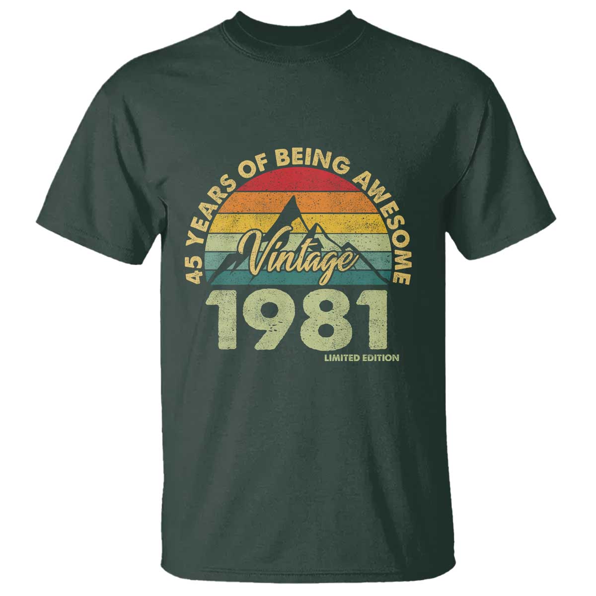 45th Birthday T Shirt Vintage 1981 Limited Edition 45 Year Old Gift TS10 Dark Forest Green Print Your Wear