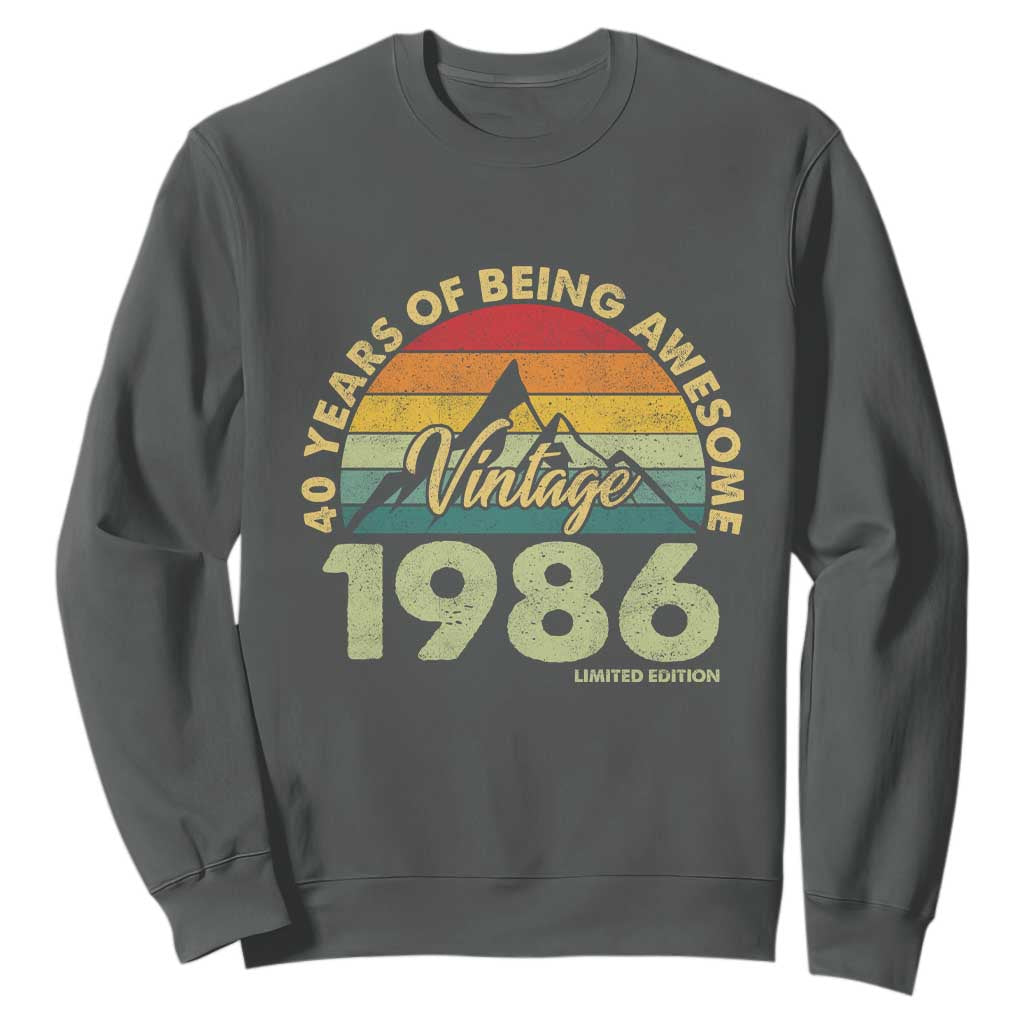 40th Birthday Sweatshirt Vintage 1986 Limited Edition 40 Year Old Gift TS10 Dark Heather Print Your Wear