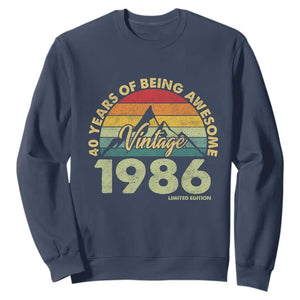 40th Birthday Sweatshirt Vintage 1986 Limited Edition 40 Year Old Gift TS10 Navy Print Your Wear