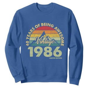 40th Birthday Sweatshirt Vintage 1986 Limited Edition 40 Year Old Gift TS10 Royal Blue Print Your Wear
