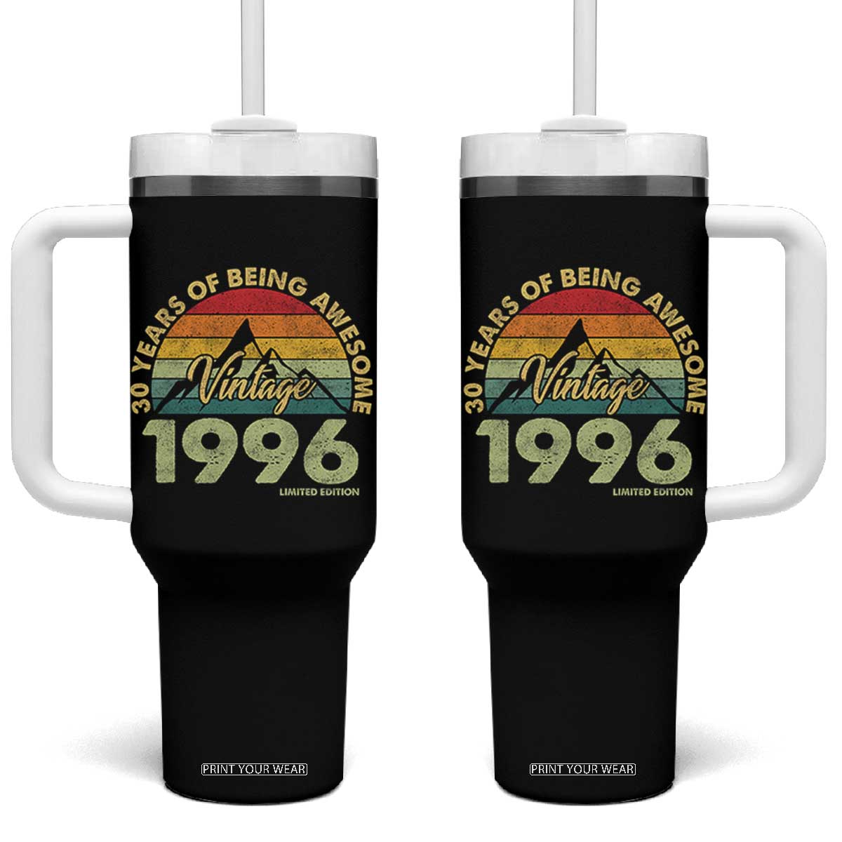 30th Birthday Tumbler With Handle Vintage 1996 Limited Edition 30 Year Old Gift TS10 One Size: 40 oz Black Print Your Wear