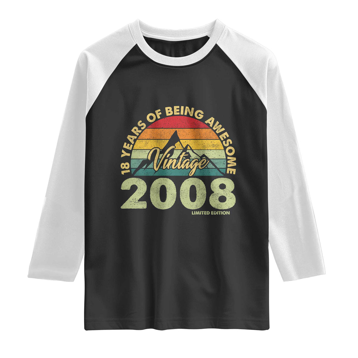 18th Birthday Raglan Shirt Vintage 2008 Limited Edition 18 Year Old Gift TS10 Black White Print Your Wear