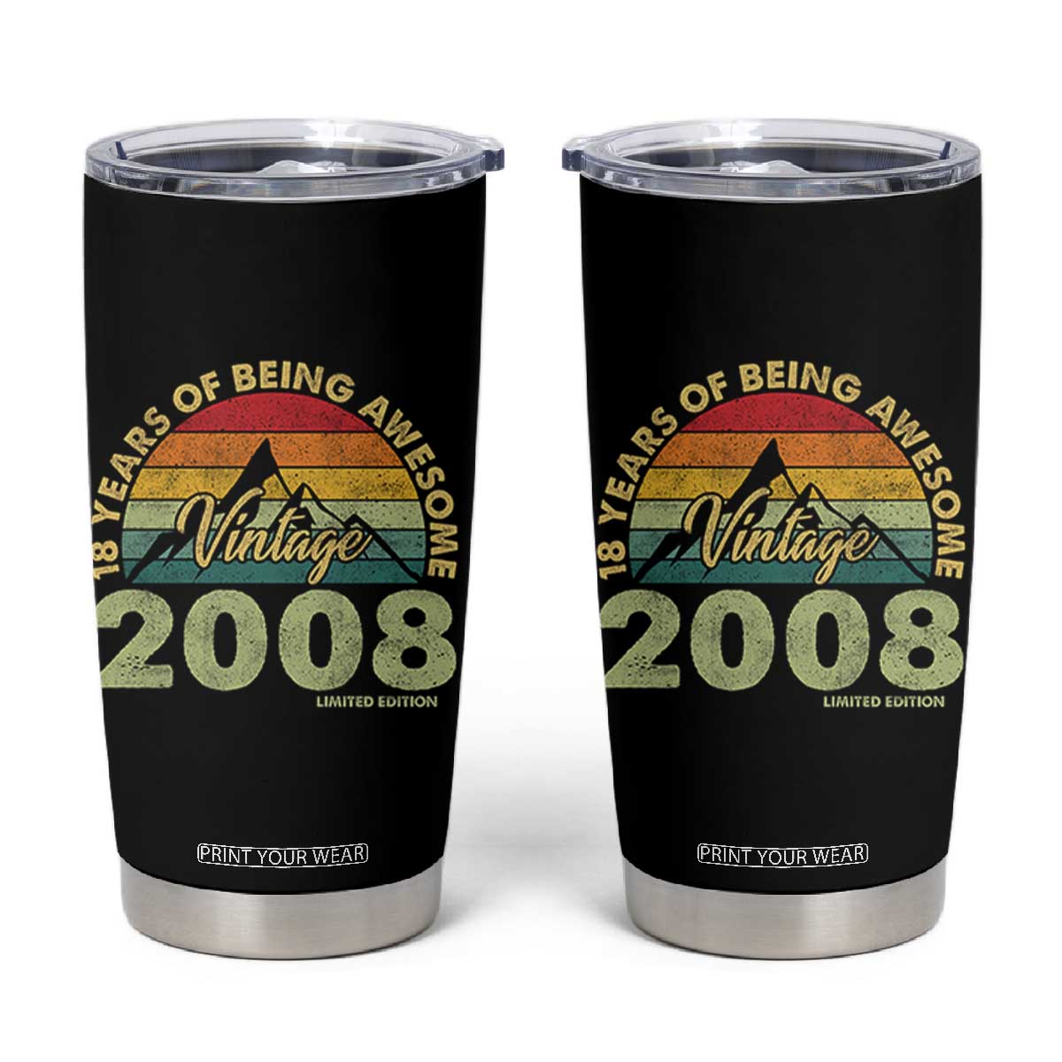 18th Birthday Tumbler Cup Vintage 2008 Limited Edition 18 Year Old Gift TS10 Black Print Your Wear