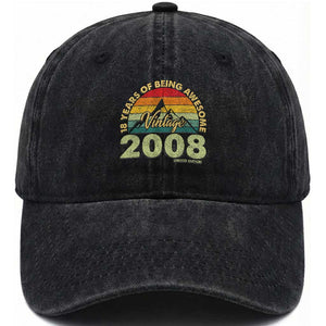 18th Birthday Washed Cotton Baseball Cap Vintage 2008 Limited Edition 18 Year Old Gift TS10 Print Your Wear