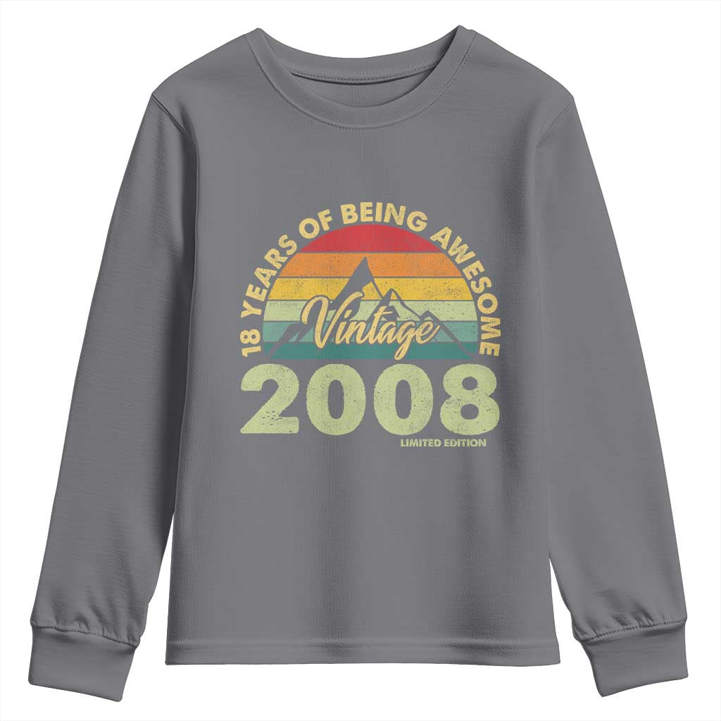 18th Birthday Youth Sweatshirt Vintage 2008 Limited Edition 18 Year Old Gift TS10 Charcoal Print Your Wear