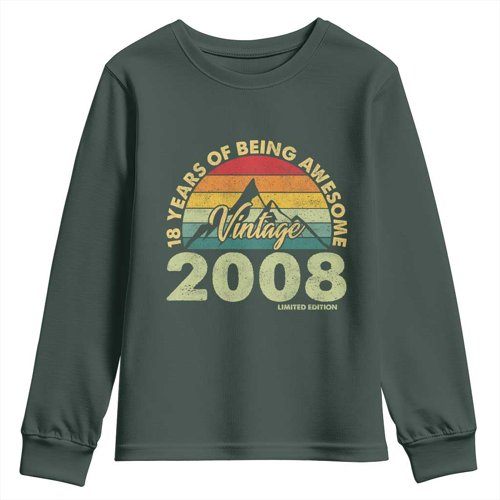 18th Birthday Youth Sweatshirt Vintage 2008 Limited Edition 18 Year Old Gift TS10 Dark Forest Green Print Your Wear