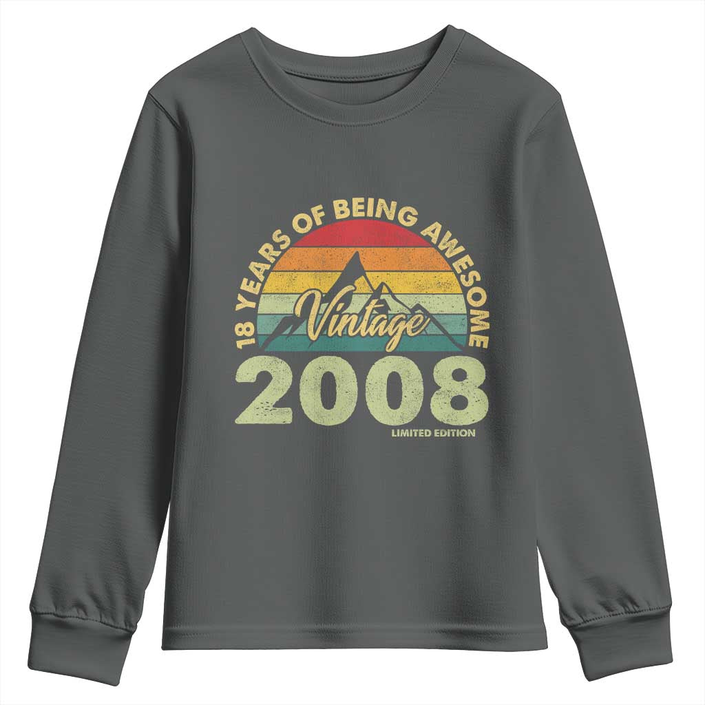 18th Birthday Youth Sweatshirt Vintage 2008 Limited Edition 18 Year Old Gift TS10 Dark Heather Print Your Wear