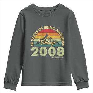 18th Birthday Youth Sweatshirt Vintage 2008 Limited Edition 18 Year Old Gift TS10 Dark Heather Print Your Wear