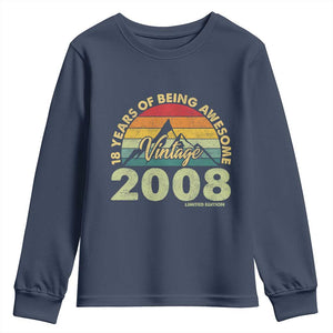 18th Birthday Youth Sweatshirt Vintage 2008 Limited Edition 18 Year Old Gift TS10 Navy Print Your Wear
