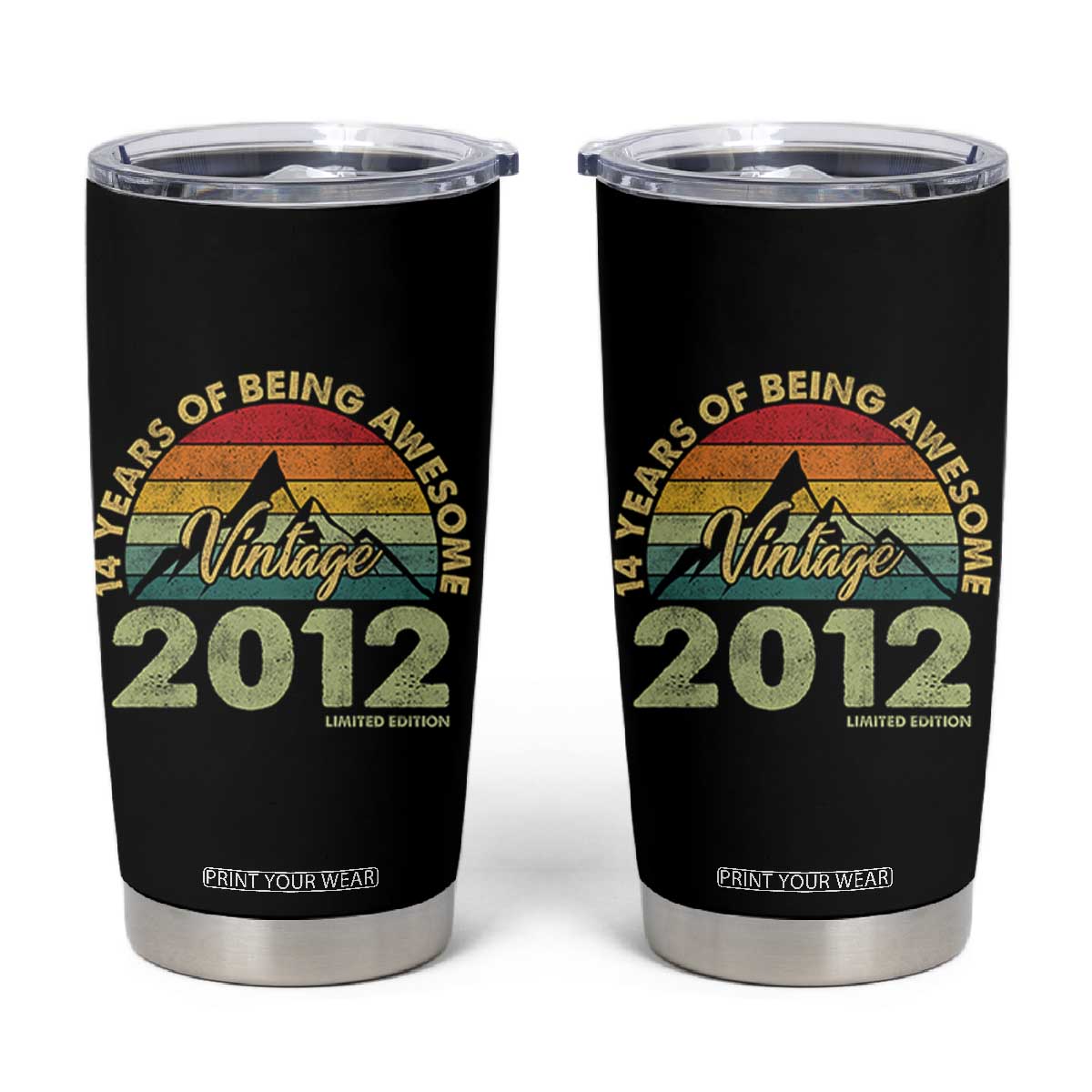 14th Birthday Tumbler Cup Vintage 2012 Limited Edition 14 Year Old Gift TS10 Black Print Your Wear