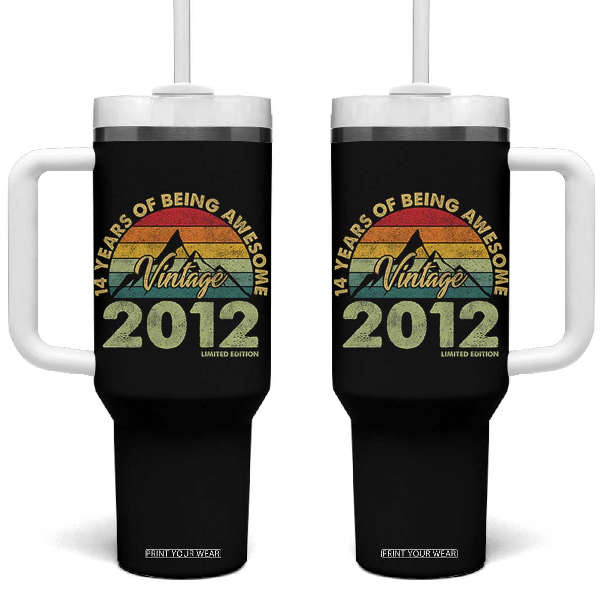 14th Birthday Tumbler With Handle Vintage 2012 Limited Edition 14 Year Old Gift TS10 One Size: 40 oz Black Print Your Wear