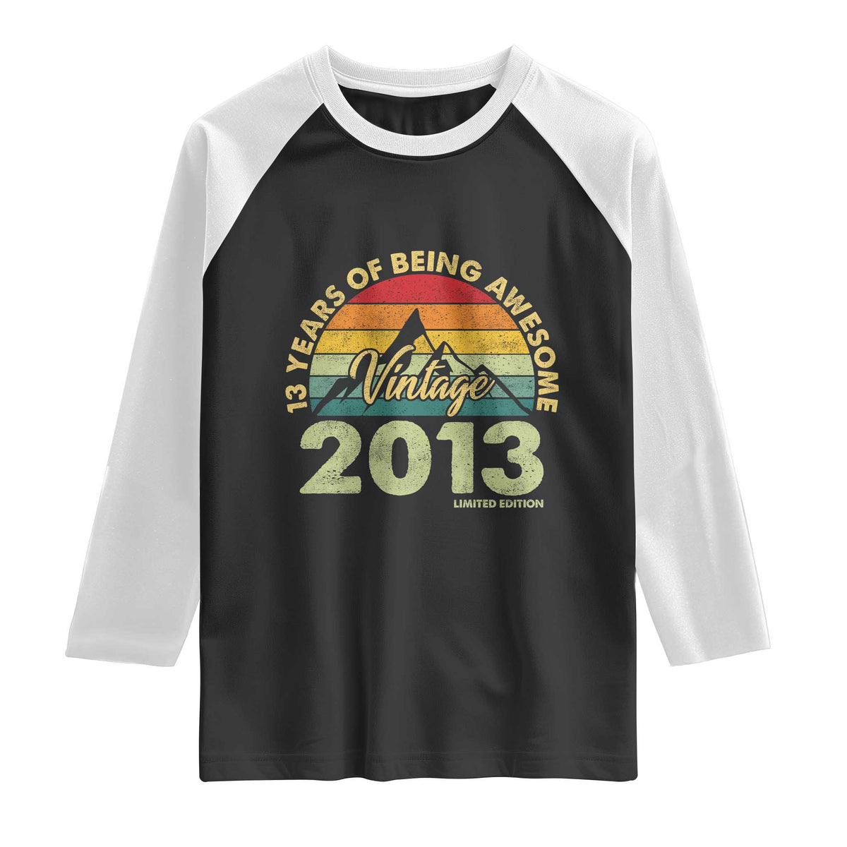 13th Birthday Raglan Shirt Vintage 2013 Limited Edition 13 Year Old Gift TS10 Black White Print Your Wear