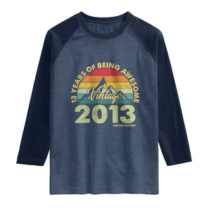 13th Birthday Raglan Shirt Vintage 2013 Limited Edition 13 Year Old Gift TS10 Heather Denim Navy Print Your Wear