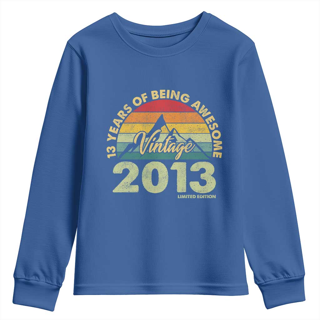 13th Birthday Youth Sweatshirt Vintage 2013 Limited Edition 13 Year Old Gift TS10 Royal Blue Print Your Wear