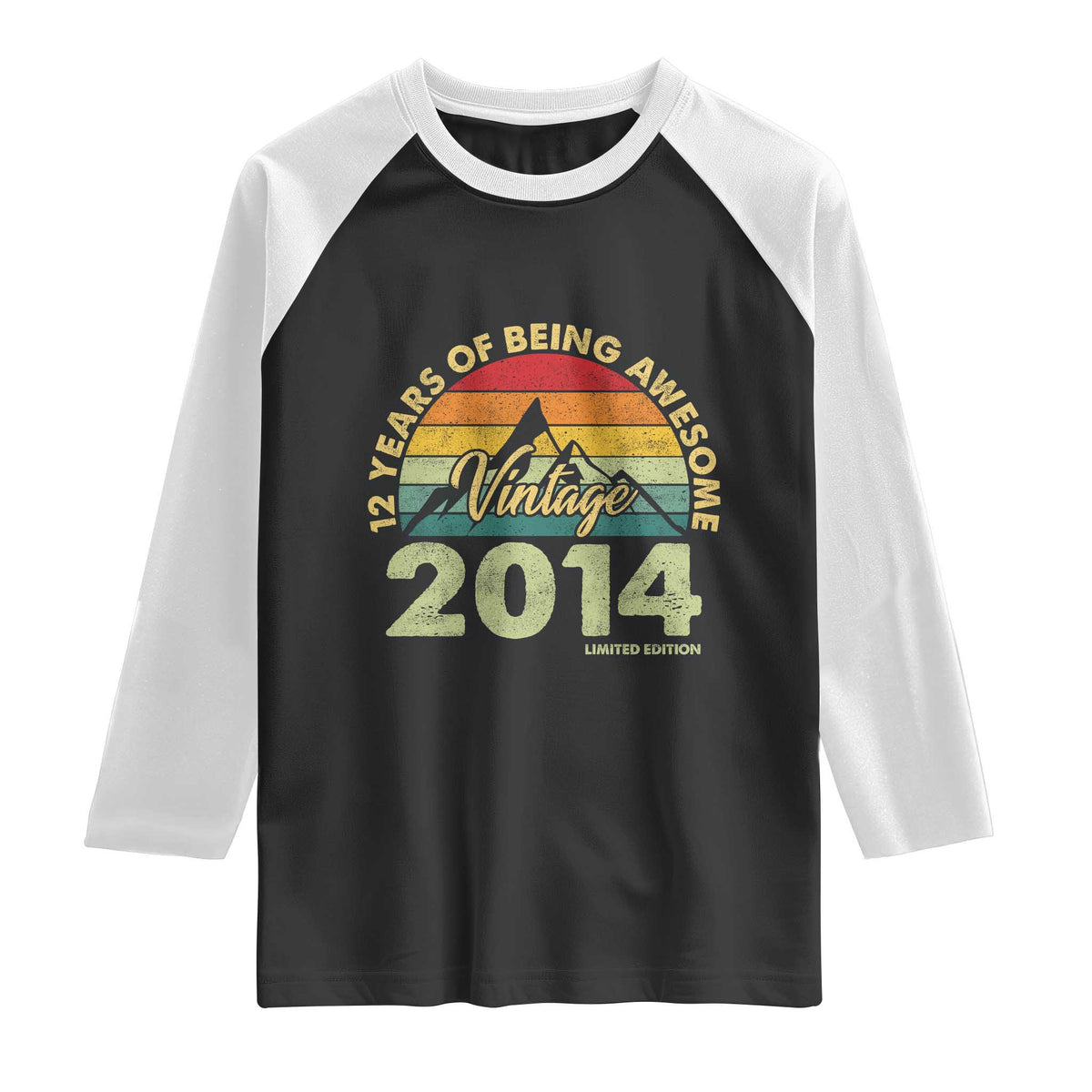12th Birthday Raglan Shirt Vintage 2014 Limited Edition 12 Year Old Gift TS10 Black White Print Your Wear