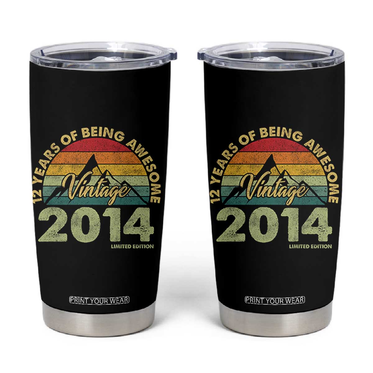 12th Birthday Tumbler Cup Vintage 2014 Limited Edition 12 Year Old Gift TS10 Black Print Your Wear