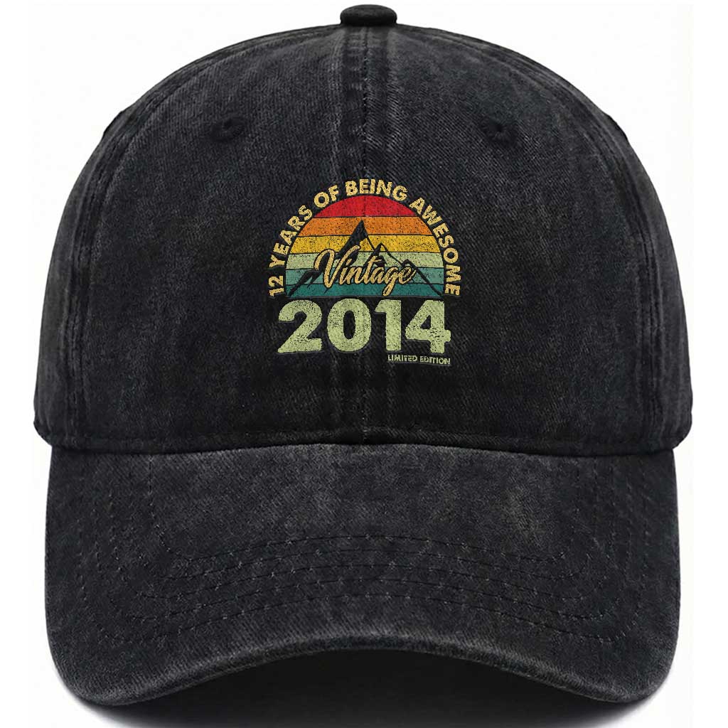 12th Birthday Washed Cotton Baseball Cap Vintage 2014 Limited Edition 12 Year Old Gift TS10 Print Your Wear