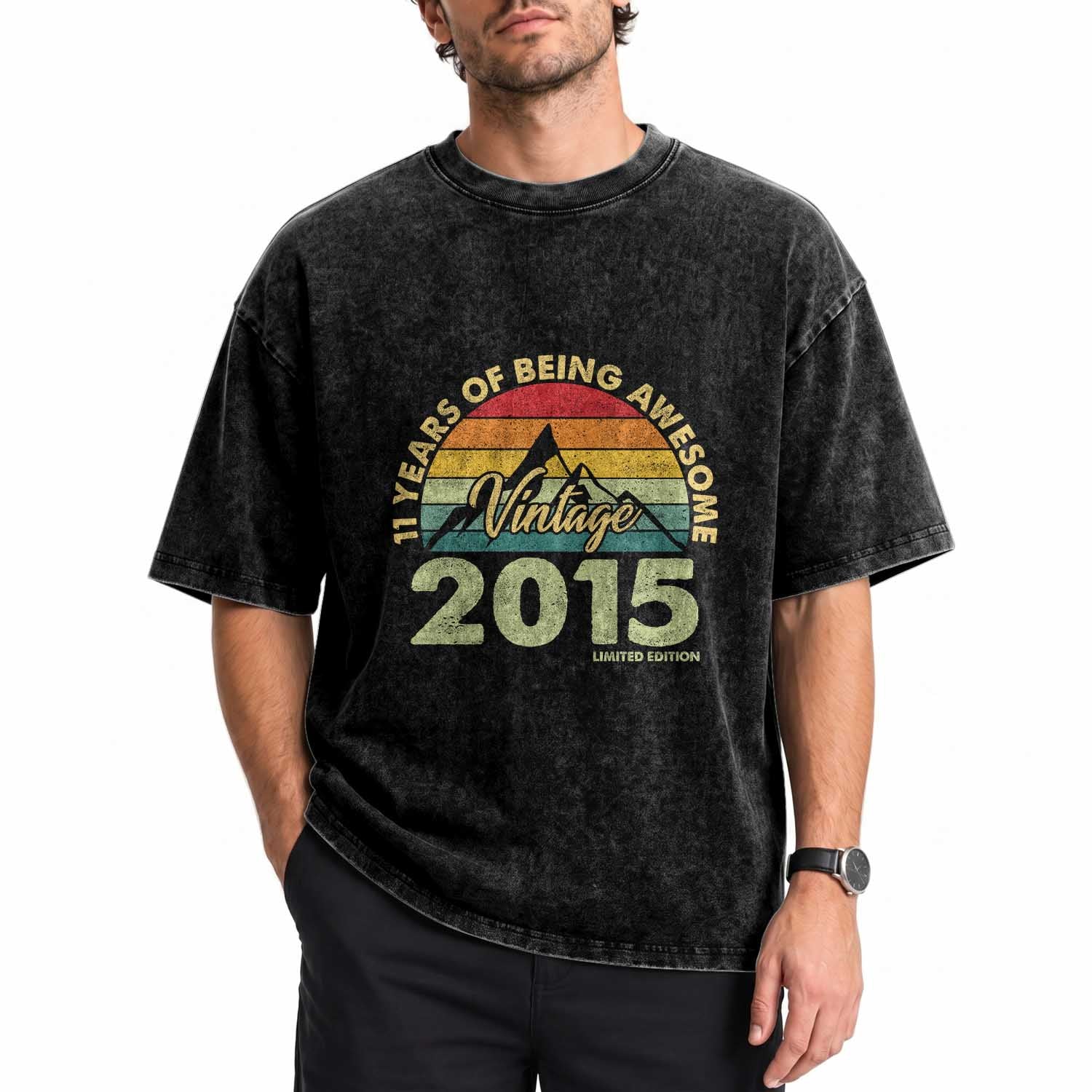 11th Birthday Washed Cotton T-Shirt Vintage 2015 Limited Edition 11 Year Old Gift