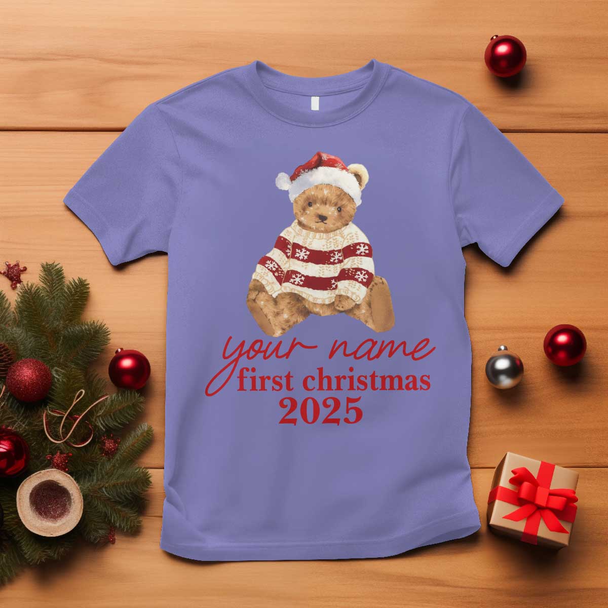 Personalised My First Christmas T Shirt Custom Name Newborn Baby 1st Xmas TS10 Violet Print Your Wear