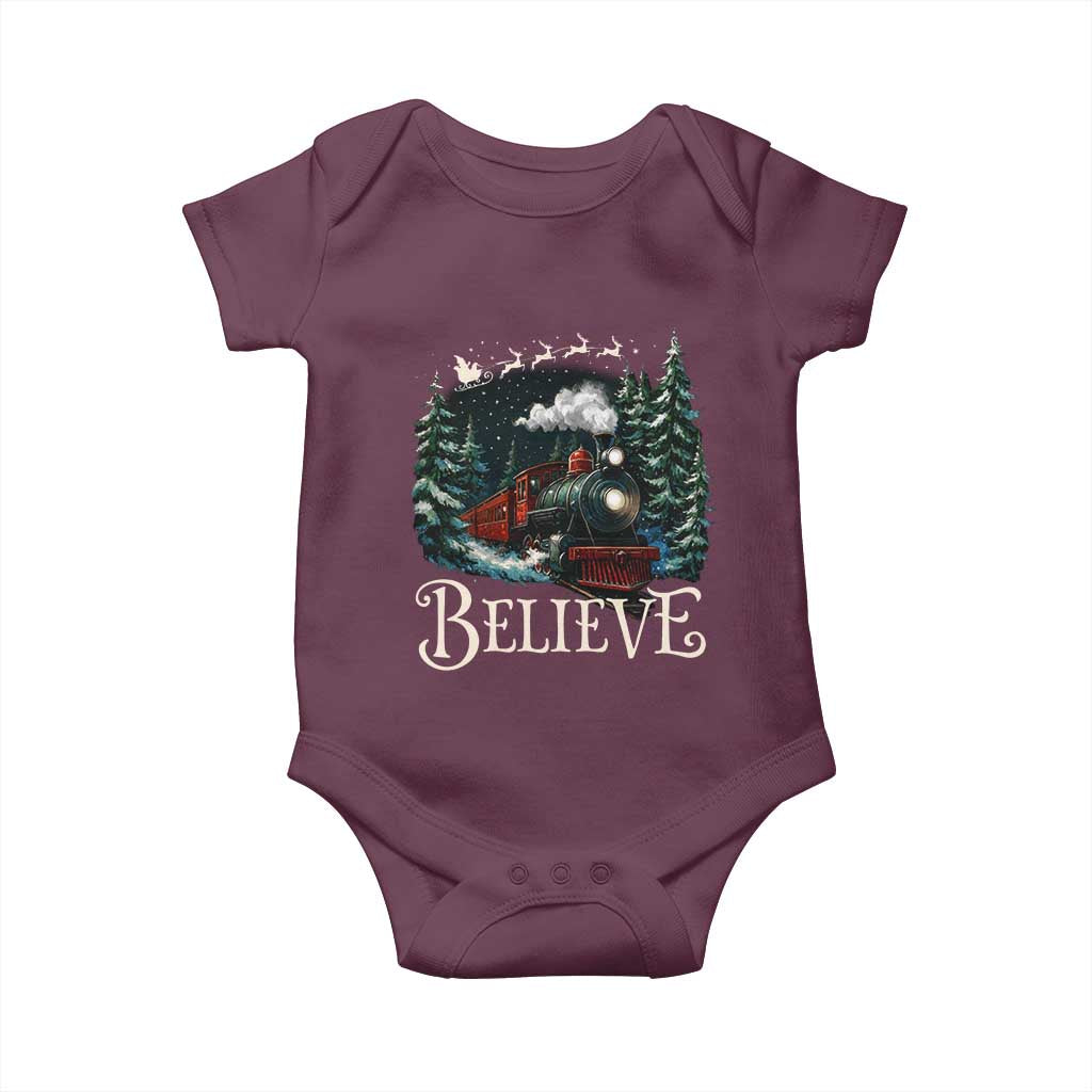 Polar Express Baby Onesie Christmas Believe TS10 Maroon Print Your Wear