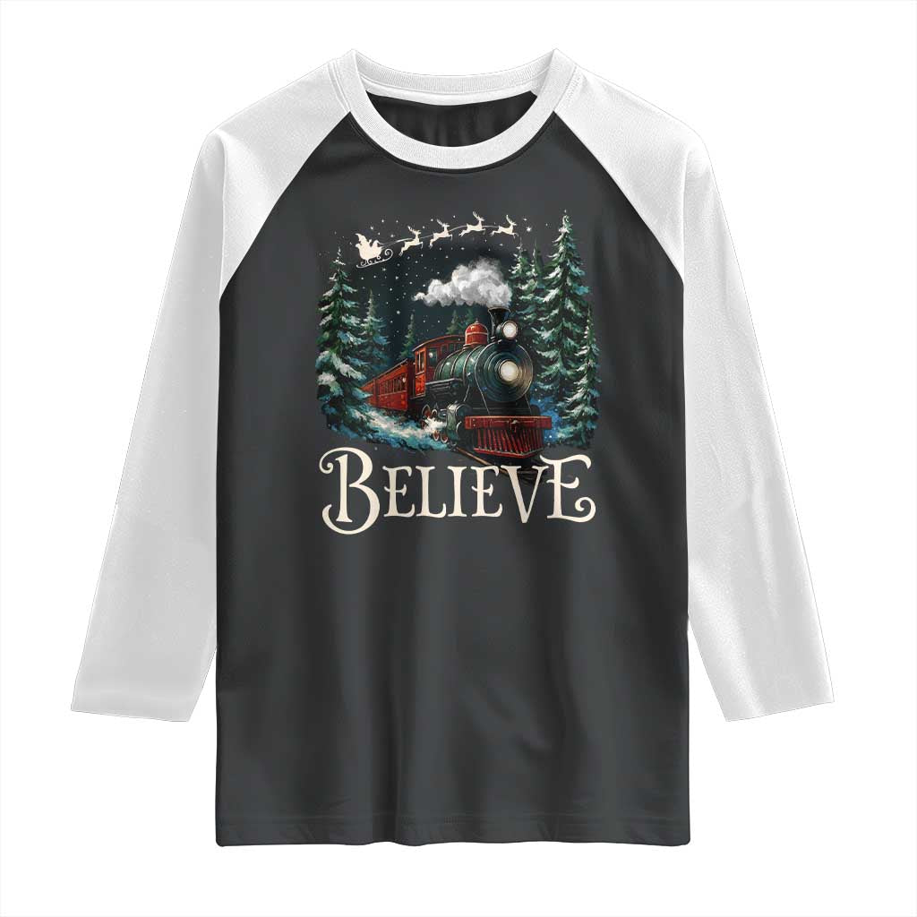Polar Express Raglan Shirt Christmas Believe TS10 Black White Print Your Wear
