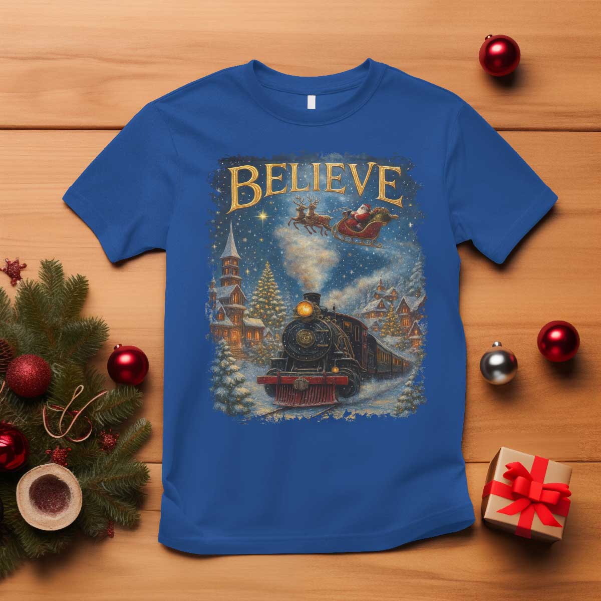Polar Express T Shirt Retro Vintage Christmas Believe TS10 Royal Blue Print Your Wear