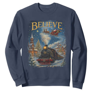 Polar Express Sweatshirt Retro Vintage Christmas Believe TS10 Navy Print Your Wear