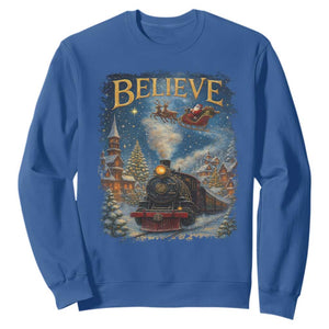 Polar Express Sweatshirt Retro Vintage Christmas Believe TS10 Royal Blue Print Your Wear