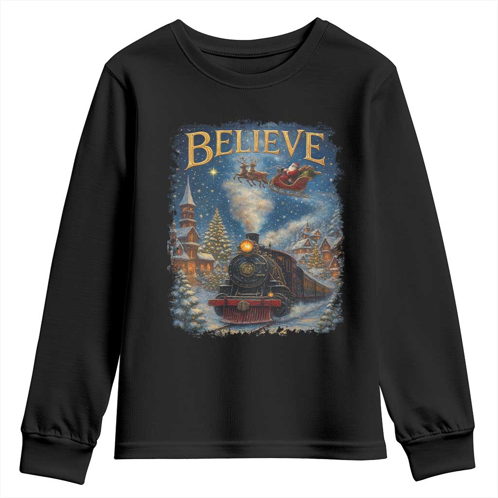 Polar Express Youth Sweatshirt Retro Vintage Christmas Believe TS10 Black Print Your Wear