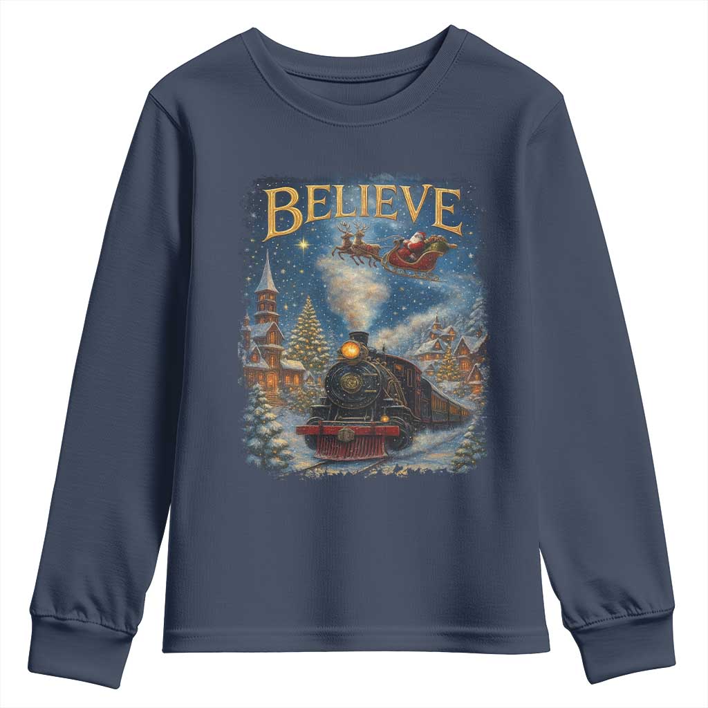 Polar Express Youth Sweatshirt Retro Vintage Christmas Believe TS10 Navy Print Your Wear