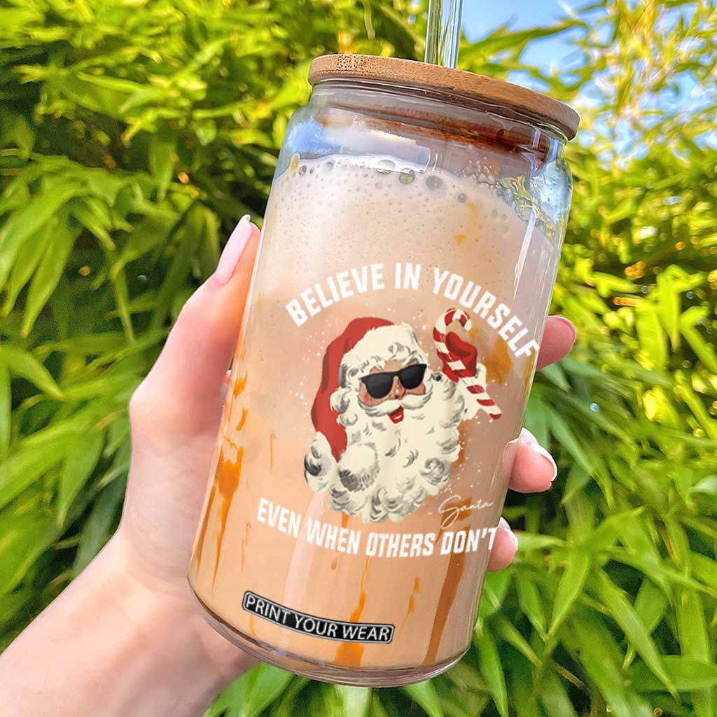 Vintage Christmas Santa Claus Face Glass Can Retro Believe In Yourself Funny Motivational TS10 Black Print Your Wear