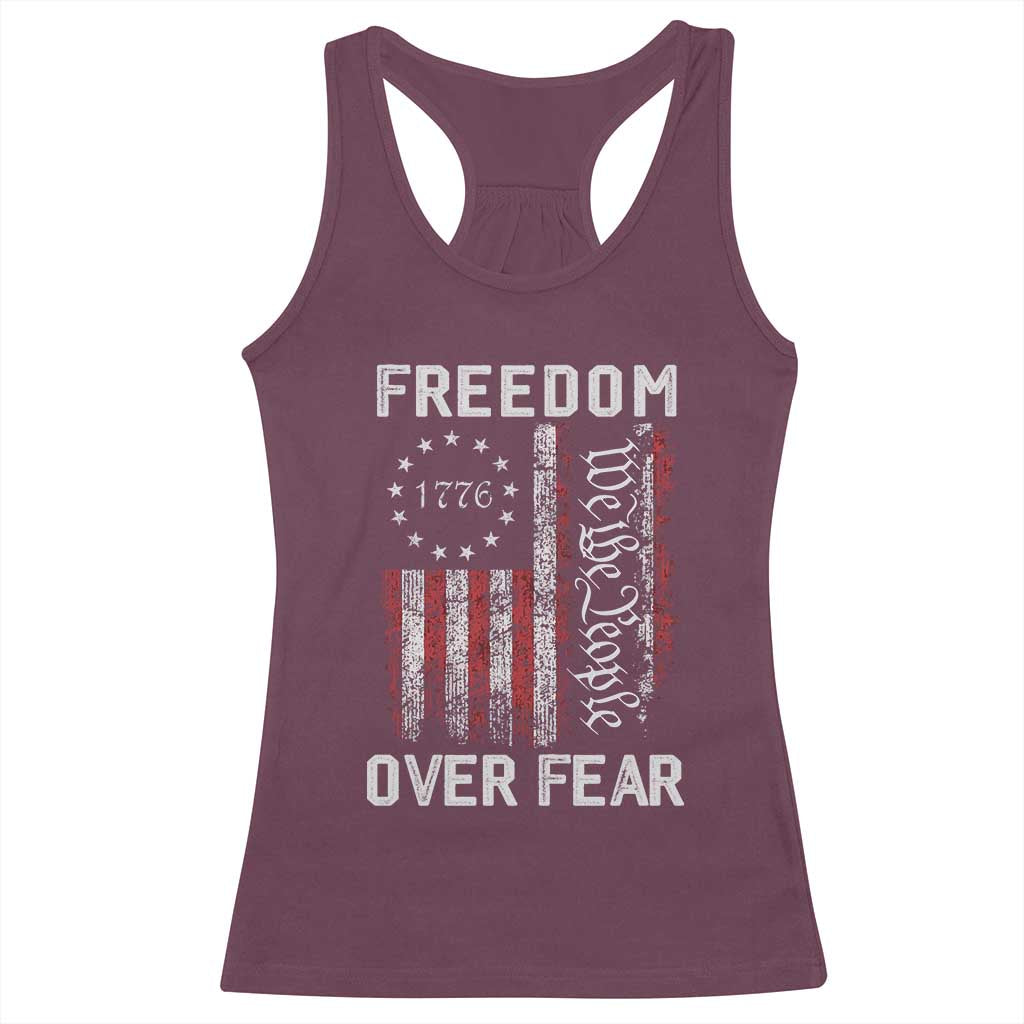 Freedom Over Fear Racerback Tank Top Vintage US American Flag TS10 Maroon Print Your Wear