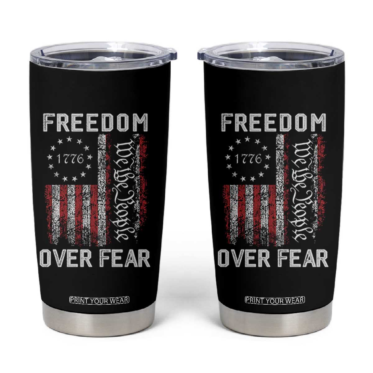 Freedom Over Fear Tumbler Cup Vintage US American Flag TS10 Black Print Your Wear