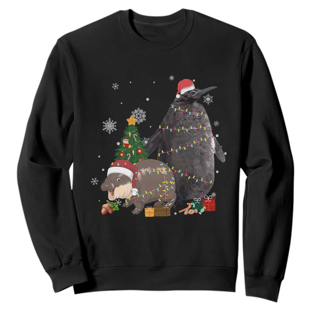 Christmas Pesto and Moo Deng Friendship Sweatshirt King Penguin Baby Hippo Viral Meme TS10 Black Print Your Wear