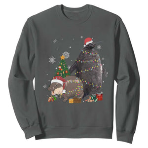 Christmas Pesto and Moo Deng Friendship Sweatshirt King Penguin Baby Hippo Viral Meme TS10 Dark Heather Print Your Wear