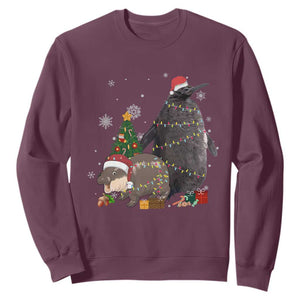 Christmas Pesto and Moo Deng Friendship Sweatshirt King Penguin Baby Hippo Viral Meme TS10 Maroon Print Your Wear