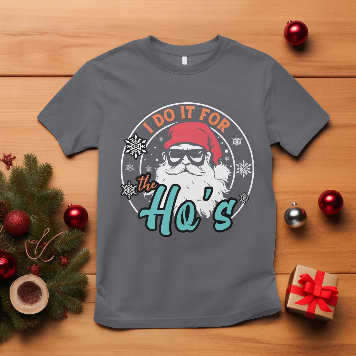 Christmas Santa T Shirt I Do It For The Ho's TS10 Charcoal Print Your Wear